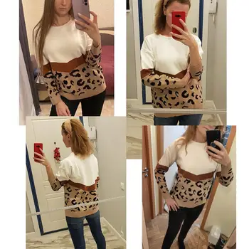 2020 Mode Leopard Kvinder Sweater Efterår Og Vinter Damer O-Hals Fuld Ærme Casual Bluse Strikket Kvindelige Oversize Trøjer