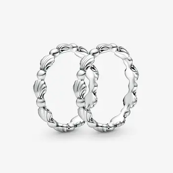 Sommer Stil Ægte 925 Sterling Sølv Beaded Muslingeskal Band Ring For Kvinder Fashion Brand Anti-Allergi Sølv Ring Smykker