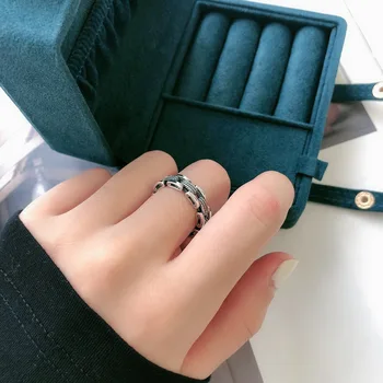 S925 Sterling Sølv Hule Kæde Ring Åbne Design Tyk Elegant Retro Vintage Enkelt Ring Koreanske Ring