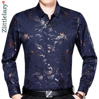 2020 Helt Afslappet Luksus Efteråret Langærmet Slim Fit Mænd Shirt Streetwear Sociale Kjole Flower Shirts Herre Mode Jersey 02109