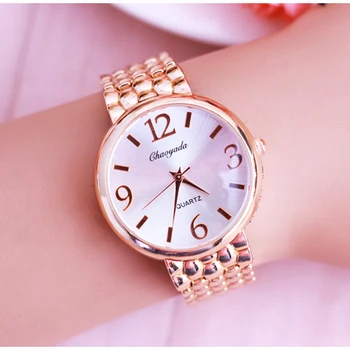2018 kvinder kontor damer steg guld rustfrit stål luksus quartz armbåndsur piger elektroniske vandtæt kjole armbånd ur