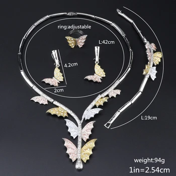CYNTHIA Dubai smykkesæt-Halskæde og Armbånd Sommerfugl Form Vedhæng, Øreringe og Ring Krystal Smykker Dubai Brude Bryllup Smykker