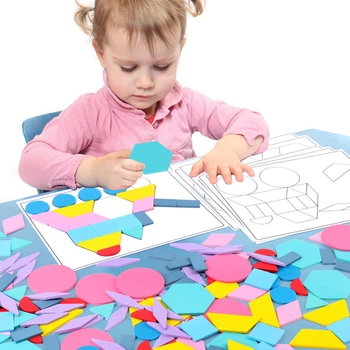 180Pcs Træ-Macaroon Farve DIY Geometriske Gåder Kort, at Børn lærer Toy Børn Pædagogisk Legetøj til Børn Gave