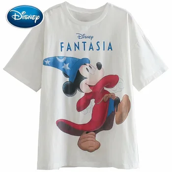 Disney T-Shirt Chic Mode Mickey Mouse Magic Tegnefilm Print Harajuku Kvinder T-Shirt Med O-Hals, Korte Ærmer Bomuld Tee Kvindelige Toppe