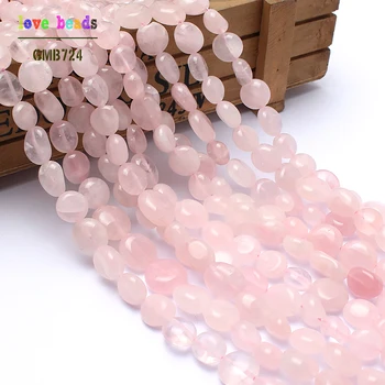 8-10mm naturligt formede sten pink crys uregelmæssige sten perler til smykkefremstilling 15inches