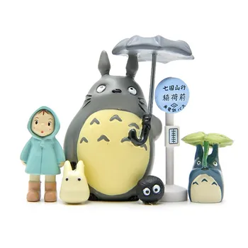 6stk/pack Totoro Bus Station Kul Bolden Xiaomei Paraply Totoro Micro Landskab Action Figurer Model Dolls