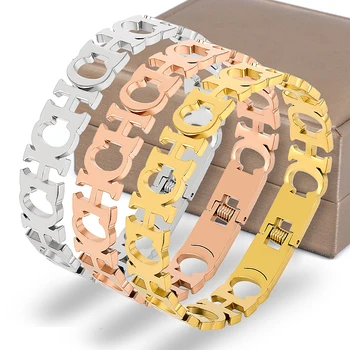 12MM Høj Kvalitet Titanium Stål Guld Armbånd Udhulet Klippe CH Knyttet Armbånd Design Med Foråret Lukning Kvinder Mænd Armbånd Smykker