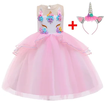 Baby Pige Unicorn Kjoler Børn Piger Cosplay Ball Gown Party Kjole Med Hovedbeklædning Børn Girl Prinsesse Kjole DJS006