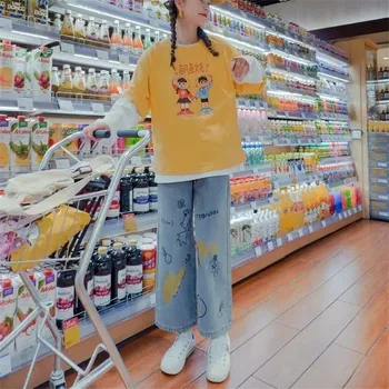 Koreanere Jeans Kvinder Streetwear Søde Straight Jeans Femme Sommeren Blå Cargo Bukser Streetwear, Cool Harajuku Loose Jeans Kvinder