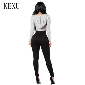 KEXU Hvide Skinny Jeans Kvinder med Høj Talje Elastisk Denim Bukser Plus Size Bukser