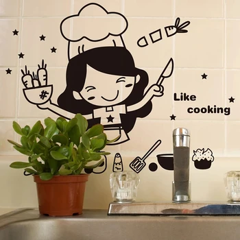 Tegnefilm Cook Wall Stickers Lys Skifte Mærkat Køkken Låge Vægoverføringsbillede Flytbare Vægmaleri Stue Hus Indretning