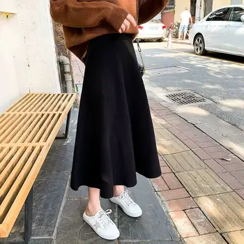 Efteråret Ny Et Ord Nederdel Nederdel Lang Plisseret Nederdel Kvindelige Studerende Koreanske Version Af Høj Talje Strikket Sweater