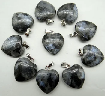 Engros-20mm naturlige labradorit lapis Opal tiger eye blandet sten charms hjerte vedhæng for Diy smykker at gøre Halskæde 30stk