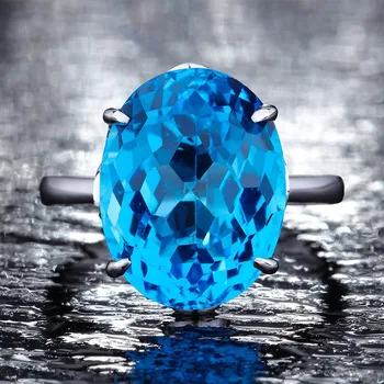 Cellacity Ægte 925 Sterling Sølv Ringe Til Kvinder, Med 12*16MM Blå Topas Ring Gemstone Aquamarine Engagement Fine Smykker