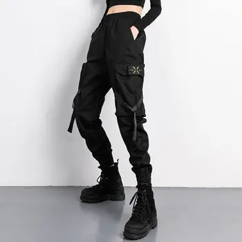 Kvinder Elastisk Talje Løs Streetwear Cargo Bukser Kvindelige Mode Ankel-længde Jogging Bukser Damer Plus Szie Casual Bukser