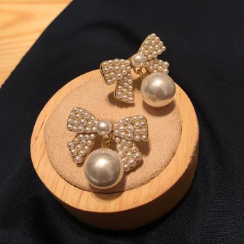 Sløjfeknude perle øreringe kvindelige ris perle øreringe premium fransk øreringe 925 sølv nål