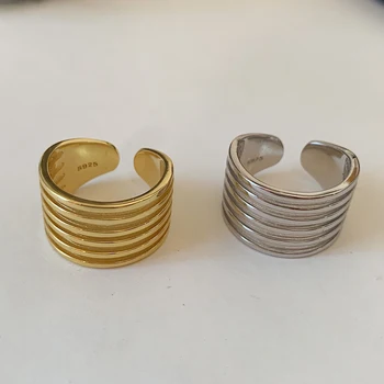 Koreanere Chunky Multi-lag Linje Guld 925 Sterling Sølv Ring For Kvinder, Piger, Mode Stabelbare Designer Smykker