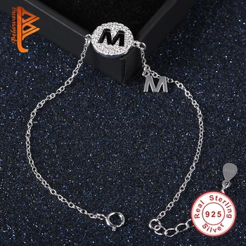 Fabrik 925 Sterling Sølv Round Bogstav M, Armbånd Til Kvinder Crystal Justerbar Armbånd, Kæde Link Luksus Smykker