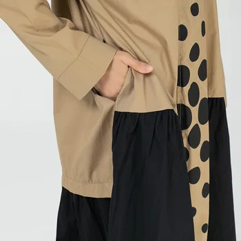 XITAO Vintage Kjoler til Kvinder Bølge Dot Kontrast Farve Uregelmæssige Syning Kjoler Plus Size Lange Ærmer Kvinder Tøj XJ5017
