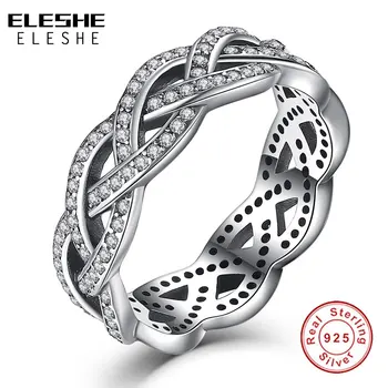 ELESHE Fashion Kvinder Engagement Jubilæum Smykker Gave Ægte 925 Sterling Sølv Flettet Stabelbare Twisted Ring