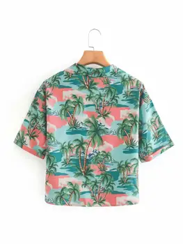 NYE kvinder tropiske blade blomst udskrivning casual bluse med smock kvindelige v-hals, korte ærmer shirts smarte sommer blusas toppe LS6946