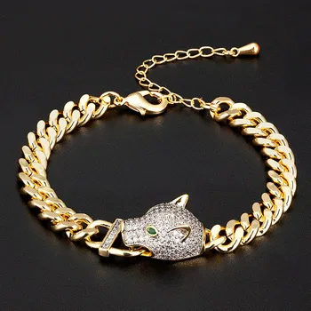 Zlxgirl kobber smykker luksus mærke leopard form dyr armbånd til mænd, jubilæum fine smykker zircon guld armbånd