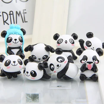 8stk/Sæt Søde Tegneserie Panda Toy Figurer i Landskab Fe Haven Miniature Indrettet i Kinesisk stil Kawaii Pandaer Dyr modeller