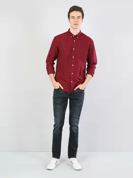 Colins Mænd Regular Fit Rød langærmet ShirtMale mode shirt mænd,CL1035946