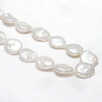 Kulturperler Mønt Freshwater Pearl Perler, Flade Runde Naturlige 13mm Barok Perle til Armbånd DIY Halskæde Smykker Making Linje 15