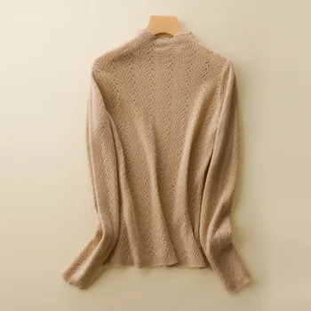Tekstureret Jacquard Uld Sweater Kvinder Strikket Nitter Pullovere Efteråret 2020