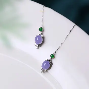 Nye originale design violet kalcedon due æg øre line Kinesiske retro lys luksus mikro-indlagt charme kvinders sølv smykker