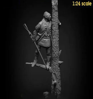 1/24 75mm gamle kriger stå med træ Harpiks figur Model kits Miniature gk Unassembly Umalet
