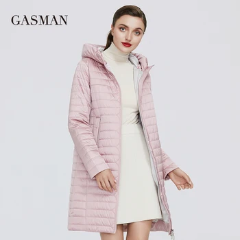 GASMAN 2020 Hætte lynlås tynd vinterjakke Kvinder lomme parka fashion forår jakke frakke Kvindelige bomuld lang solid ned jakker