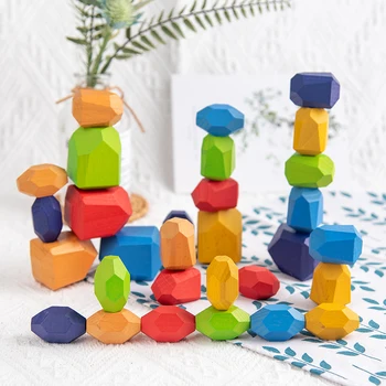 Træ-Sten Montessori Toy Kreative Nordisk Stil Stabling Rainbow Spil Jenga Sæt Balancing Byggesten Træ Toy Gave