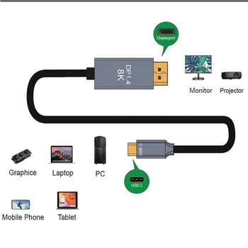 Thunderbolt 3 USB-C DP1.4-kabel type-c til displayport-1.4 8K 30hz 4K 144HZ PVC Aluminium legering kabel til MacPro Vise XDR