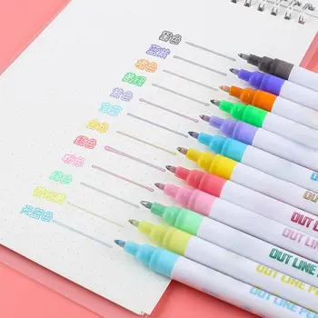 12 Stk Dobbelt Linie Omrids Tegning Pen Highlighter Drøm Farve Fluorescerende Mark