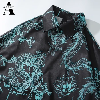 Dragon Udskrivning Efterår Mode langærmet Shirt til Mænd Kinesisk Stil Harajuku Afslappet Tropisk Strand Shirt til Mænd Casual Vintage