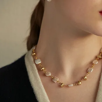 Vintage Barok Perle Uregelmæssige Perler Choker Retro Justerbar Kæde Virkelige Perle Halskæde I 2020 Kvinder Smykker