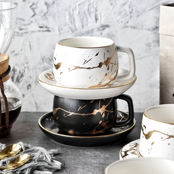 MUZITY Keramiske Kaffe Kop Og Underkop Kreative Gyldne Design-Porcelæn Te Kop Sæt Med Rustfrit Stål 304 Ske