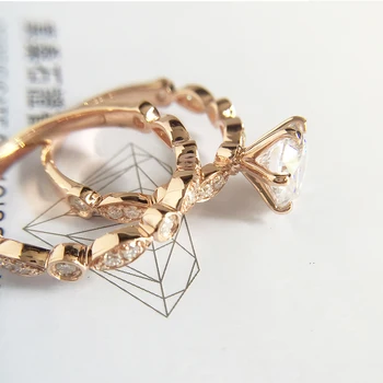 14K Guld 1.5 ctw DF Runde Moissanite Engagement Ring Sæt Band lab Diamant Solitaire Bryllup for Kvinder (Ring 3)