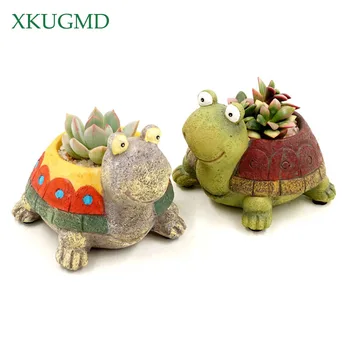 1 Pc Tegnefilm Skildpadde Flower Pot Planter for Sukkulenter Desktop Dyr Vase for Mini-Bonsai Haven Dekoration, Farverige Skildpadden