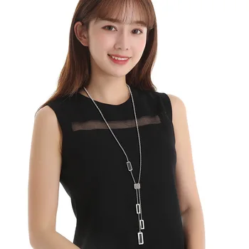 Koreansk Stil Sweater Kæde Kvinders Lange Mode Titanium Stål Halskæde Vilde Geometri Vedhæng Tøj Hængende Ornament Simpelt