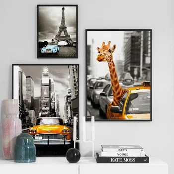 Giraf Paris Tower New York Landskab, Væg Kunst, Lærred Maleri Nordiske Plakater Og Prints Væg Billeder For At Stue Indretning