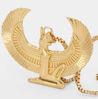 Guld Farve Punk Lang Kæde Hip hop Eagle Egyptiske Trendy Cross Angel Isis Halskæde