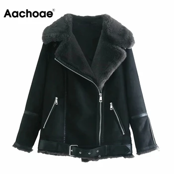 Aachoae Vinter Streetwear Pels Imiteret Læder Jakke, Kvinder Mode, Varm Frakke Kvindelige Lynlås Op Vinger Jakker, Frakker 2020