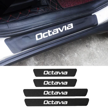 For Skoda Octavia 1 2 3 A5 A7 MK1 MK2 MK3 RS 1U 1Z 5E 4stk PU Læder Carbon Fiber Bil dørtærskel Vindueskarm Klistermærker Tilbehør