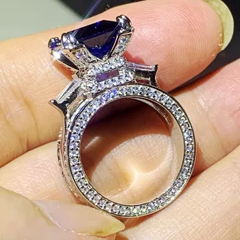 Choucong Helt Nye Unikke Luksus-Smykker 925 Sterling Sølv med Blå Safir Stor CZ Diamant Part Eiffeltårnet Kvinder Vielsesring