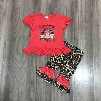 Foråret Baby Piger Bunny Print Rød Skjorte Leopard Capri Bukser Påske Tøj