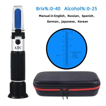 Yieryi 0~40% Brix 0~25% Alkohol Wort Vægtfylde Refraktometer Øl, Frugt, Juice, Vin, Sukker Test Meter med sort taske
