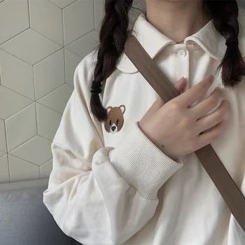 Hættetrøjer Kvinder Tegnefilm Trykt Peter Pan Krave Plus Velvet Varm Kawaii Dame Pullover Smarte Daglige Japansk Stil Sød Sweatshirt